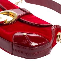 Pre Owned Escada Burgundy Velvet and Patent Leather Shoulder Bag