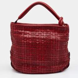 Escada Red Woven Leather Hobo