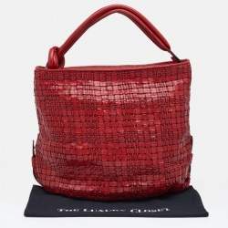 Escada Red Woven Leather Hobo