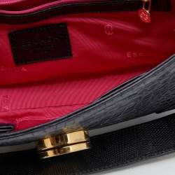 Pre Owned Escada Black Croc Embossed Leather and Mink Fur Ring Flap Shoulder Bag