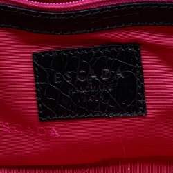 Pre Owned Escada Black Croc Embossed Leather and Mink Fur Ring Flap Shoulder Bag