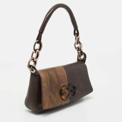 Pre Owned Escada Brown Karung and Leather Shoulder Bag