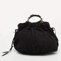 Pre Owned Escada Black Fabric and Leather Tassel Tote