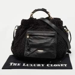 Pre Owned Escada Black Fabric and Leather Tassel Tote