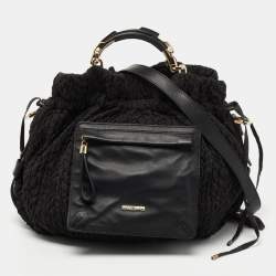 Pre Owned Escada Black Fabric and Leather Tassel Tote