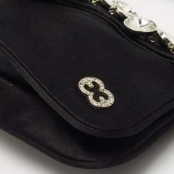 Escada Black Satin Crystals Embellished Clutch Bag