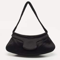 Escada Black Satin Crystals Embellished Clutch Bag