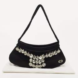 Escada Black Satin Crystals Embellished Clutch Bag