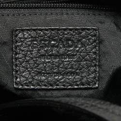 Pre Owned Escada Black Pebbled Leather Studded Zip Shopper Tote