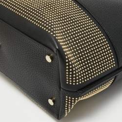 Pre Owned Escada Black Pebbled Leather Studded Zip Shopper Tote