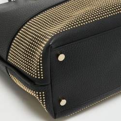 Pre Owned Escada Black Pebbled Leather Studded Zip Shopper Tote