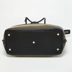 Pre Owned Escada Black Pebbled Leather Studded Zip Shopper Tote