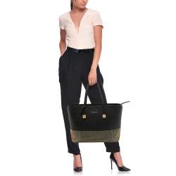 Pre Owned Escada Black Pebbled Leather Studded Zip Shopper Tote