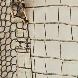 Pre Owned Escada White/Grey Croc Embossed Leather Zip Tote