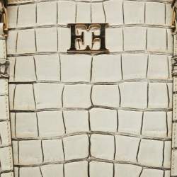 Pre Owned Escada White/Grey Croc Embossed Leather Zip Tote