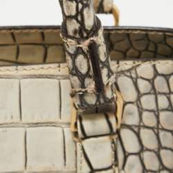 Pre Owned Escada White/Grey Croc Embossed Leather Zip Tote