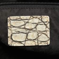 Pre Owned Escada White/Grey Croc Embossed Leather Zip Tote