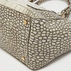 Pre Owned Escada White/Grey Croc Embossed Leather Zip Tote