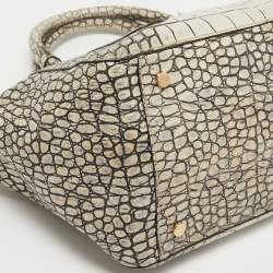Pre Owned Escada White/Grey Croc Embossed Leather Zip Tote