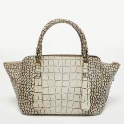Pre Owned Escada White/Grey Croc Embossed Leather Zip Tote