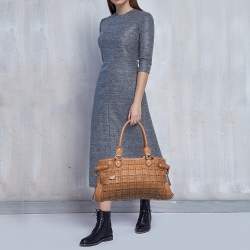 Pre Owned Escada Brown Woven Leather Horizontal Margaretha Tote