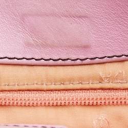 Pre Owned Escada Pink/Brown Leather Wooden Handle Baguette Bag