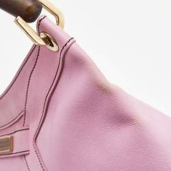 Pre Owned Escada Pink/Brown Leather Wooden Handle Baguette Bag