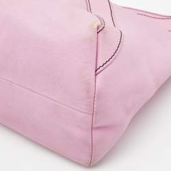 Pre Owned Escada Pink/Brown Leather Wooden Handle Baguette Bag