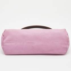 Pre Owned Escada Pink/Brown Leather Wooden Handle Baguette Bag