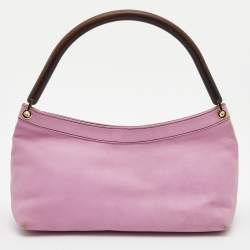 Pre Owned Escada Pink/Brown Leather Wooden Handle Baguette Bag