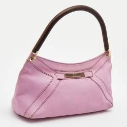 Pre Owned Escada Pink/Brown Leather Wooden Handle Baguette Bag