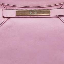 Pre Owned Escada Pink/Brown Leather Wooden Handle Baguette Bag