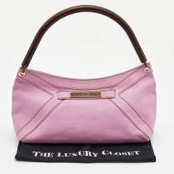 Pre Owned Escada Pink/Brown Leather Wooden Handle Baguette Bag