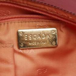 Pre Owned Escada Pink/Brown Leather Wooden Handle Baguette Bag