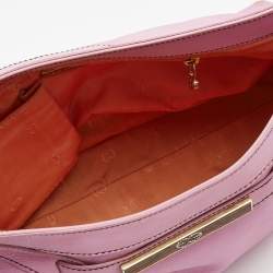 Pre Owned Escada Pink/Brown Leather Wooden Handle Baguette Bag