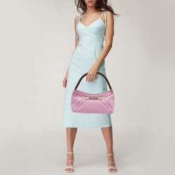 Pre Owned Escada Pink/Brown Leather Wooden Handle Baguette Bag