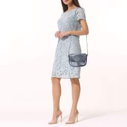 Pre Owned Escada Blue Leather Flap Crossbody Bag