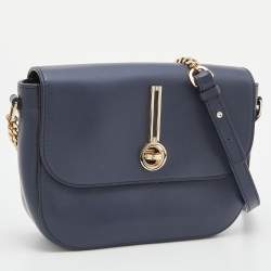 Pre Owned Escada Blue Leather Flap Crossbody Bag
