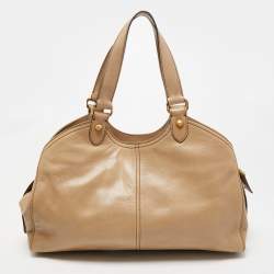 Pre Owned Escada Beige Leather Double Front Pocket Shoulder Bag