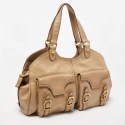 Pre Owned Escada Beige Leather Double Front Pocket Shoulder Bag