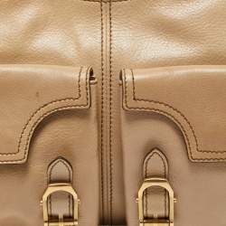 Pre Owned Escada Beige Leather Double Front Pocket Shoulder Bag