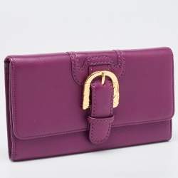 Escada Purple Leather Buckle Flap Clutch