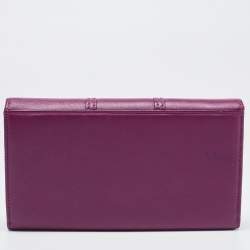 Escada Purple Leather Buckle Flap Clutch