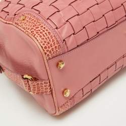 Pre Owned Escada Pink Woven Leather and Croc Embossed Zip Satchel