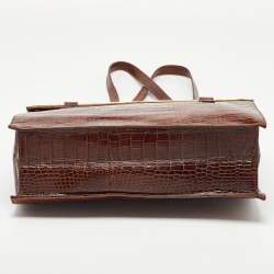 Escada Brown Croc Embossed Leather Tote