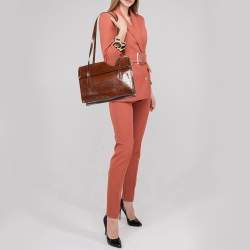 Escada Brown Croc Embossed Leather Tote