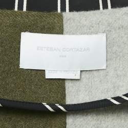 Esteban Cortazar Grey/Black Wool and Leather Belted Mid-Length Coat S
