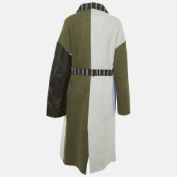 Esteban Cortazar Grey/Black Wool and Leather Belted Mid-Length Coat S