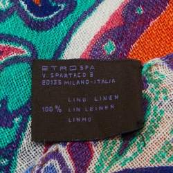 Pre Owned Etro Purple Paisley Print Linen Scarf