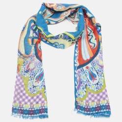 Etro Blue Paisley Print Modal Blend Scarf